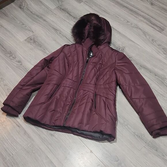 EUC Merlot Faux Fur Puffer Coat - Picture 2 of 9